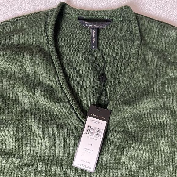 Bcbgmaxazria Olive Green V-Neck Roll Trim Pullover Sweater Size Small NWT - Picture 6 of 12